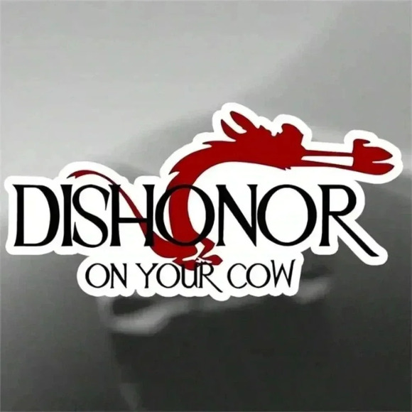 Red black white Mulan Mushu dishonor on your cow waterproof vinyl decal car - Picture 2 of 7
